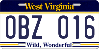 WV license plate OBZ016