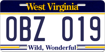 WV license plate OBZ019