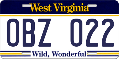 WV license plate OBZ022