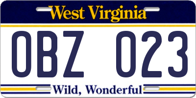 WV license plate OBZ023