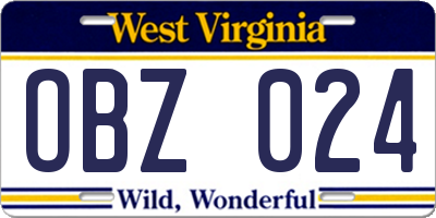 WV license plate OBZ024