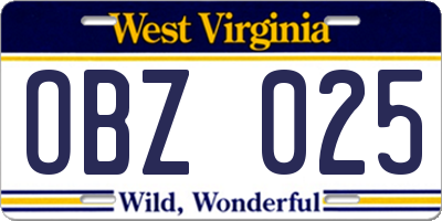 WV license plate OBZ025
