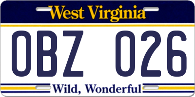 WV license plate OBZ026