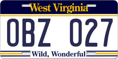 WV license plate OBZ027