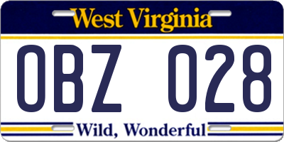 WV license plate OBZ028