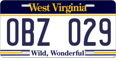 WV license plate OBZ029