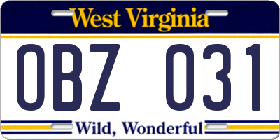 WV license plate OBZ031