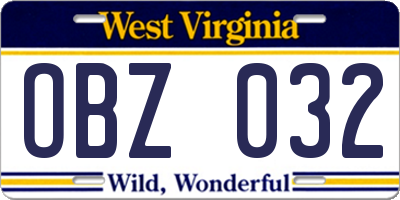 WV license plate OBZ032