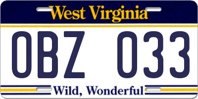 WV license plate OBZ033
