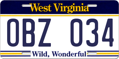 WV license plate OBZ034