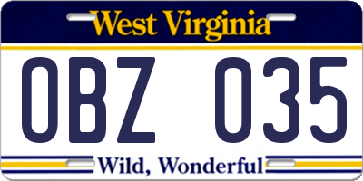 WV license plate OBZ035