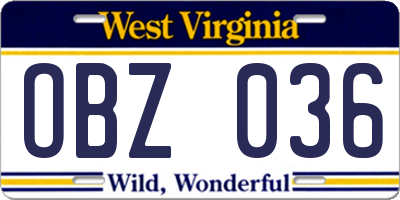 WV license plate OBZ036