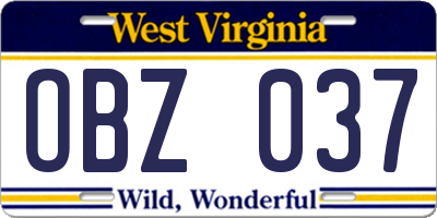 WV license plate OBZ037
