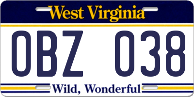 WV license plate OBZ038