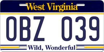WV license plate OBZ039