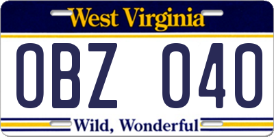 WV license plate OBZ040