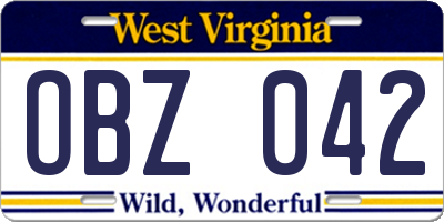 WV license plate OBZ042