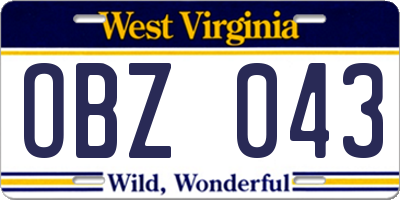 WV license plate OBZ043