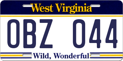 WV license plate OBZ044