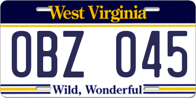 WV license plate OBZ045