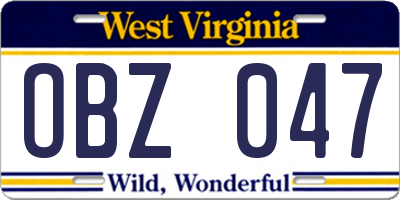 WV license plate OBZ047