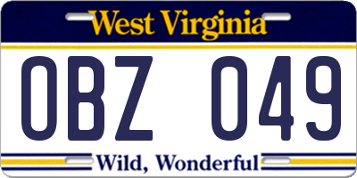 WV license plate OBZ049