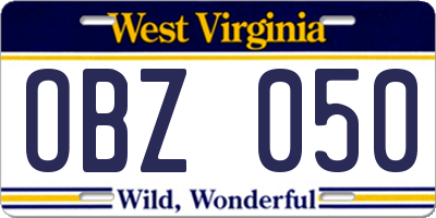 WV license plate OBZ050