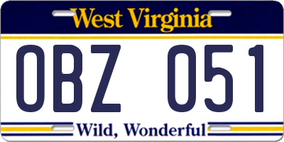 WV license plate OBZ051