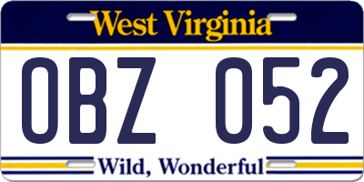 WV license plate OBZ052