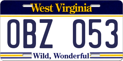 WV license plate OBZ053
