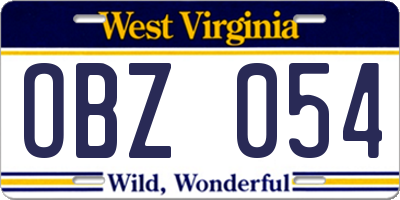 WV license plate OBZ054