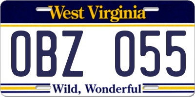 WV license plate OBZ055