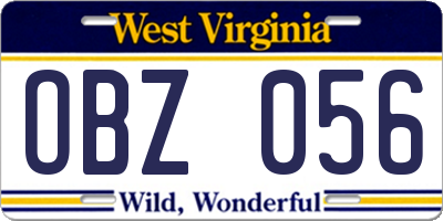 WV license plate OBZ056