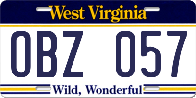 WV license plate OBZ057