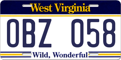 WV license plate OBZ058