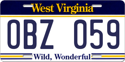 WV license plate OBZ059