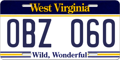 WV license plate OBZ060