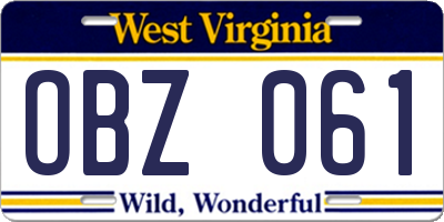 WV license plate OBZ061