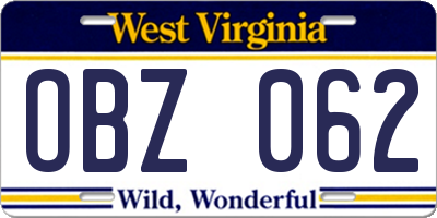 WV license plate OBZ062