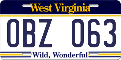 WV license plate OBZ063