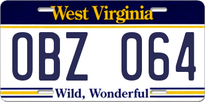 WV license plate OBZ064
