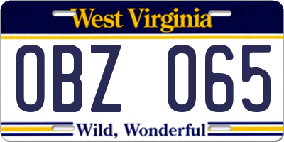 WV license plate OBZ065