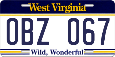 WV license plate OBZ067
