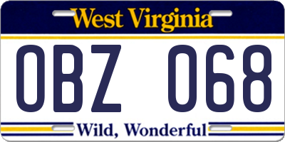 WV license plate OBZ068