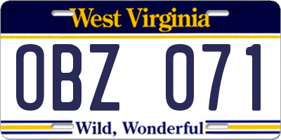 WV license plate OBZ071