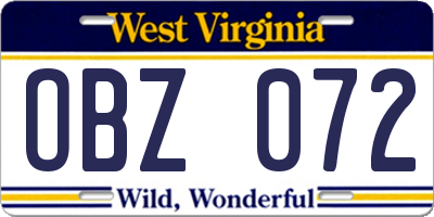WV license plate OBZ072