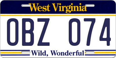 WV license plate OBZ074