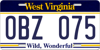 WV license plate OBZ075
