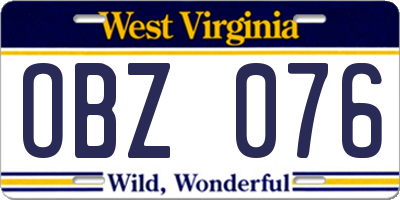 WV license plate OBZ076