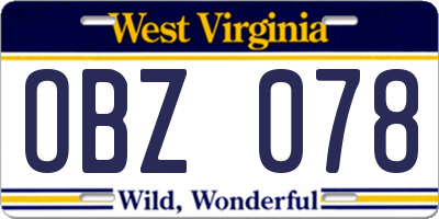 WV license plate OBZ078